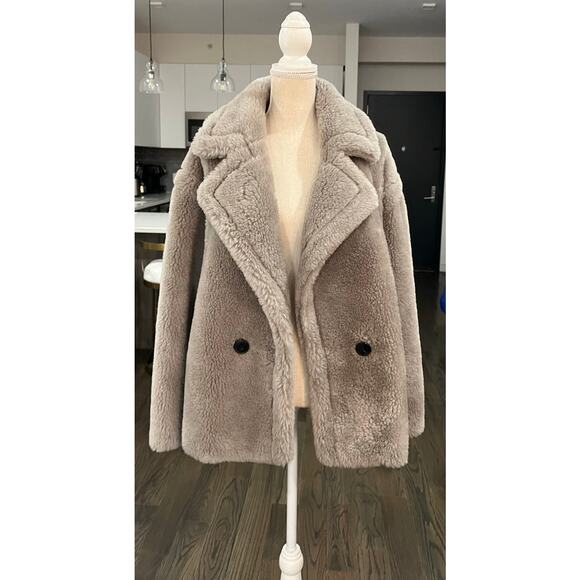 INTUITION Paris Beige 100% Wool Lamb Fur Shearling Oversized Jacket Coat M $810 - Picture 1 of 16